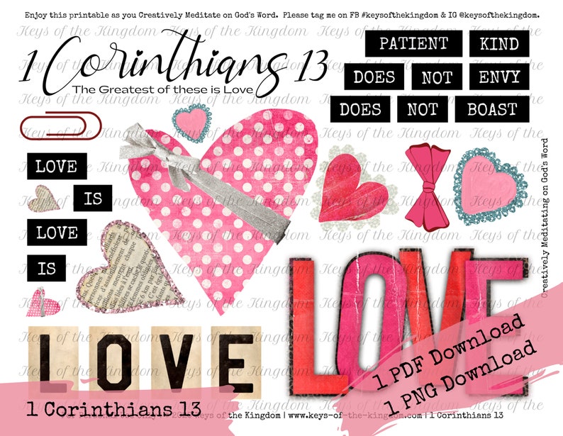 Bible Journaling Printable 1 Corinthians 13 Love Love Chapter The Greatest of These is Love Easy to Print Valtentine's Day image 1