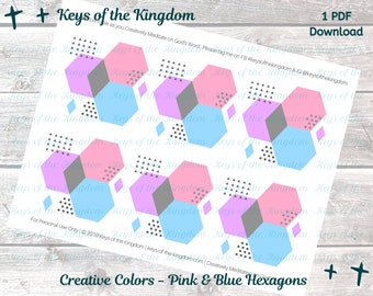Bible Journaling Printable - Creative Colors - Pink & Blue Hexagons - Easy to Print - Background Printable - Colorful - Hexagons - Hexagon