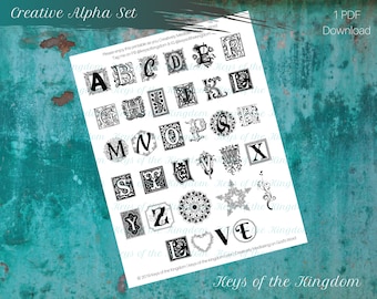 Bible Journaling Printable - Creative Alpha Set - Easy to Print - Alphabet Printable - Black & White