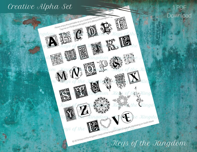 Bible Journaling Printable Creative Alpha Set Easy to Print Alphabet Printable Black & White image 1