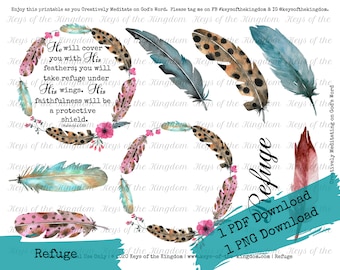 Feathers - Feather Printable - Easy to Print - Journaling - Planner Stickers - Planner - Feather - Psalm 91 - Psalm Printable - Bible Study