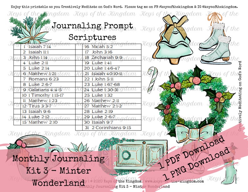 Bible Journaling Printable Monthly Journaling Kit 3 Minter | Etsy