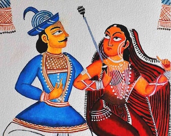 Kalighat Painting: Babu Bibi, Traditional Indian Folk Art