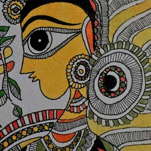 HAR-PARVATI WEDDING, Madhubani style painting in Coloured pencils. Hand-painted and Print Version. Traditional Indian folk art.