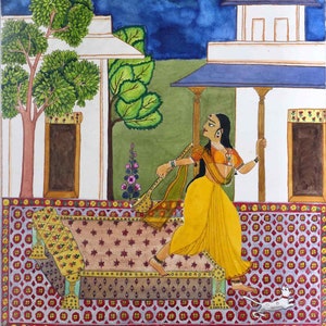 Patamanjari Raga, Ragmala painting, Rajasthani/Mughal style, Water colour, Home Decor, Traditional Indian art, Handmade and Print versions. image 2