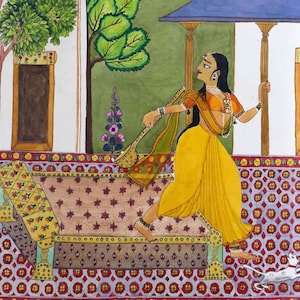 Patamanjari Raga, Ragmala painting, Rajasthani/Mughal style, Water colour, Home Decor, Traditional Indian art, Handmade and Print versions. image 1