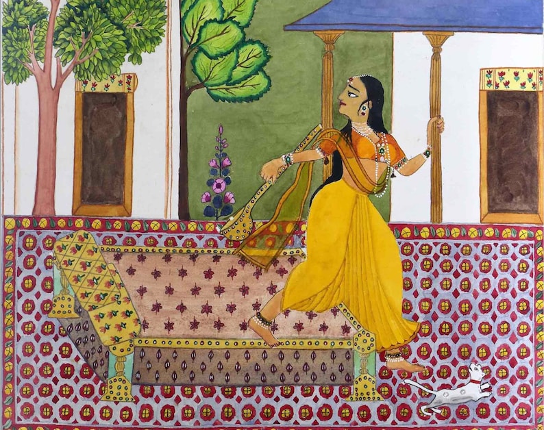 Patamanjari Raga, Ragmala painting, Rajasthani/Mughal style, Water colour, Home Decor, Traditional Indian art, Handmade and Print versions. image 1