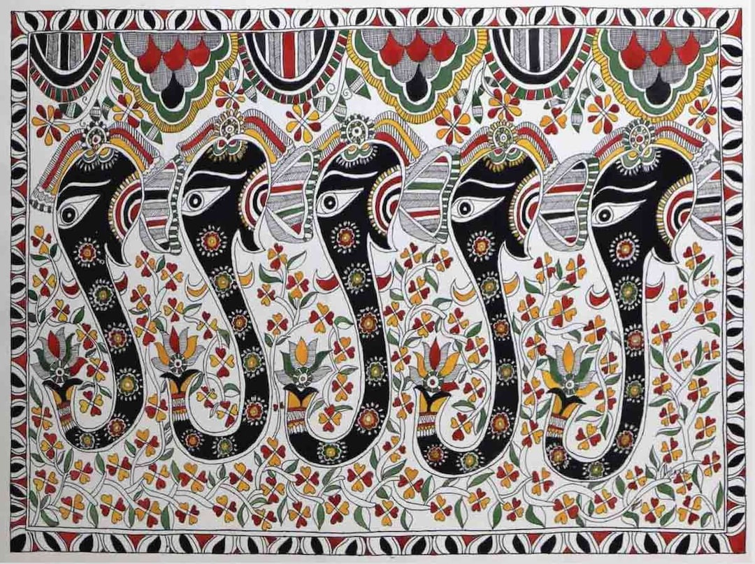 Elephant Madhubani Painting: Indian Folk Art Print - Etsy