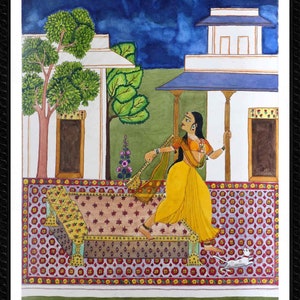 Patamanjari Raga, Ragmala painting, Rajasthani/Mughal style, Water colour, Home Decor, Traditional Indian art, Handmade and Print versions. image 3