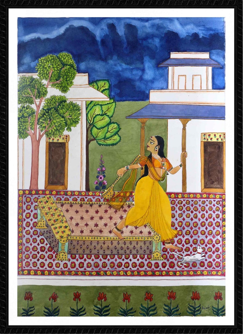 Patamanjari Raga, Ragmala painting, Rajasthani/Mughal style, Water colour, Home Decor, Traditional Indian art, Handmade and Print versions. image 3