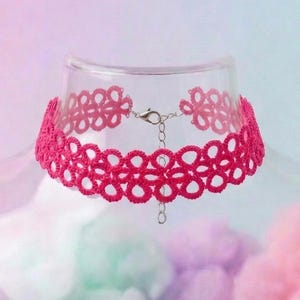 Shocking Pink UV Reactive Neon Lace choker: Blacklight Glowing Festival Jewelry for Raves, Parties & 90s Nostalgia, Custom Bright Colors