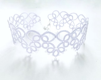 NEON Choker, UV aktiver weißer Spitzen Choker, Sexy Rave Choker, Punk Rave Accessoires, Schwarzlicht Schmuck, Tatting Choker