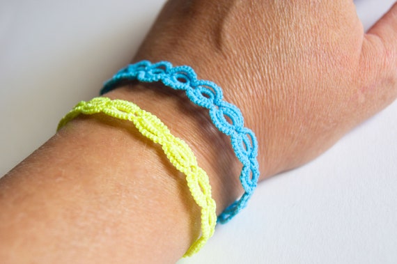 NEON Bracelet, Fluorescent Tatting Lace Bracelet, Cyber Y2k Neon Jewelry,  Simple Everyday Bracelets for Summer, Colorful Friendship Bracelet 