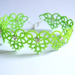 Kandi NEON Choker, Wide Sexy Choker with Rhinestones, UV active Choker, Rave Clothing Woman Accessories, Rave Choker, Green Tatting Choker
