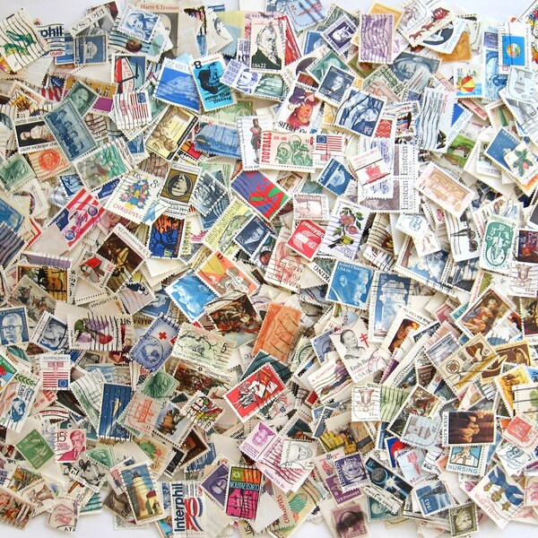 vintage US postage stamps, half pound, used, there are duplicates, to collect or for crafts