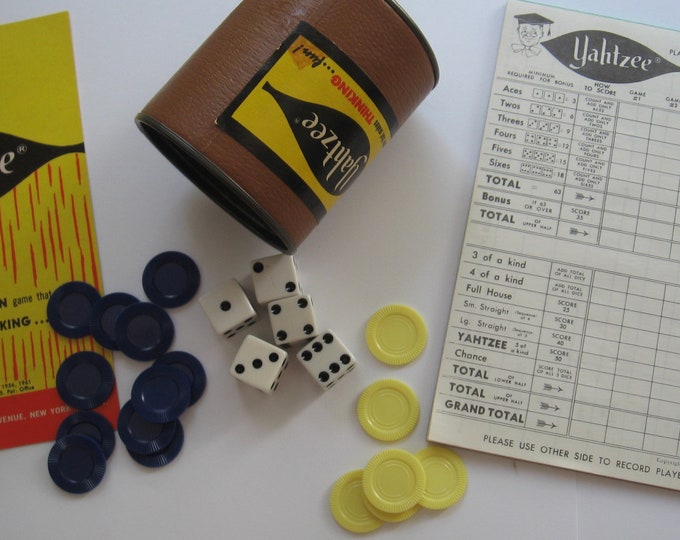 Yahtzee Game Pieces, 1961 Lowe's Game Parts, Chips, Score Cards, Rules
