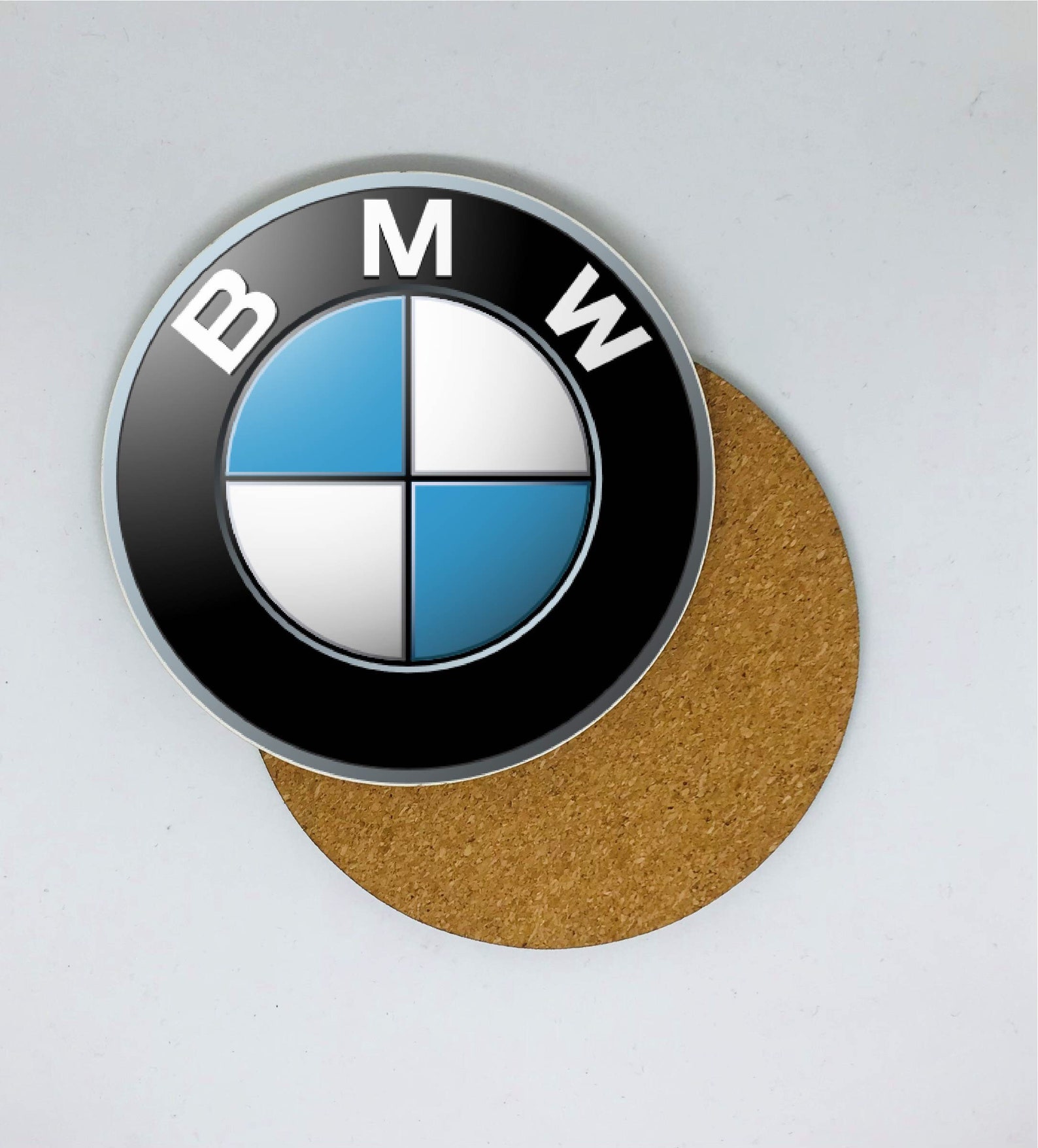 BMW logo wood and cork quality printed round coaster custom Etsy