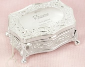 Personalised Engraved Swirls Hearts Small Antique Trinket Box