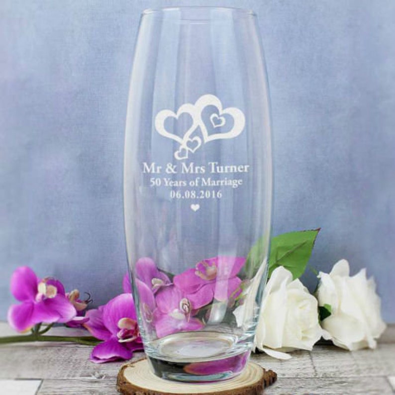 Valentines or Engagement Gift Personalised Engraved Love Hearts Design Bullet Vase Perfect Wedding Anniversary