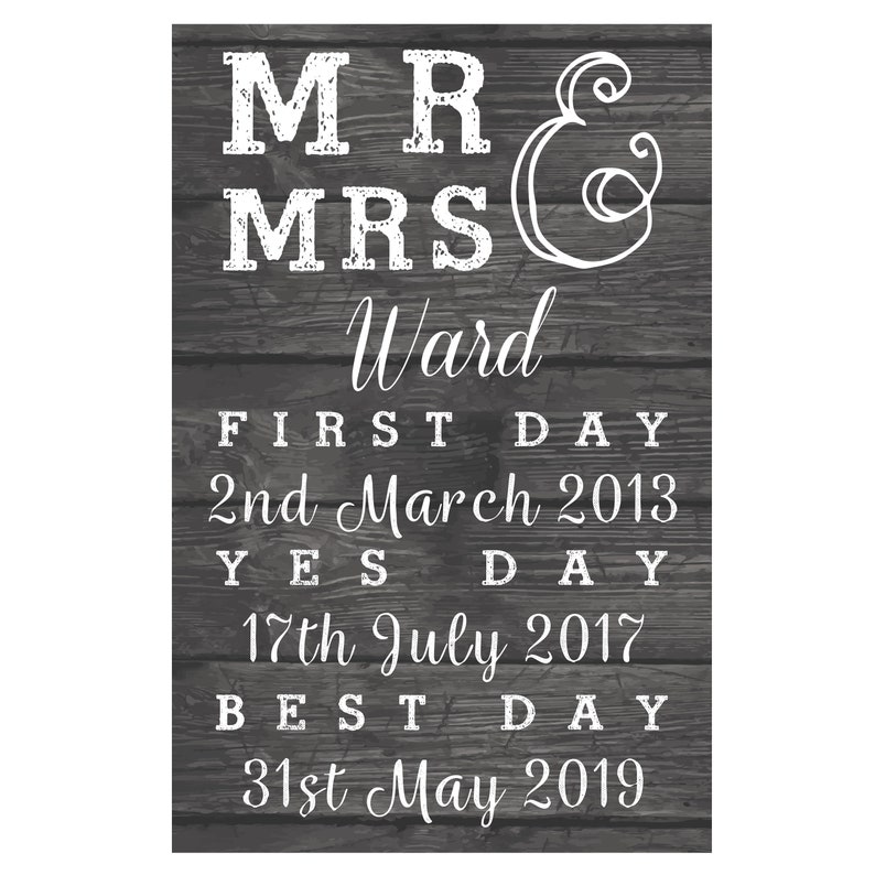 First Day Personalised Mr and Mrs Yes Day and Best Day Metal Sign