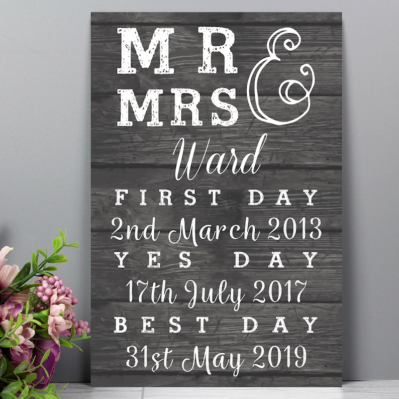 First Day Personalised Mr and Mrs Yes Day and Best Day Metal Sign