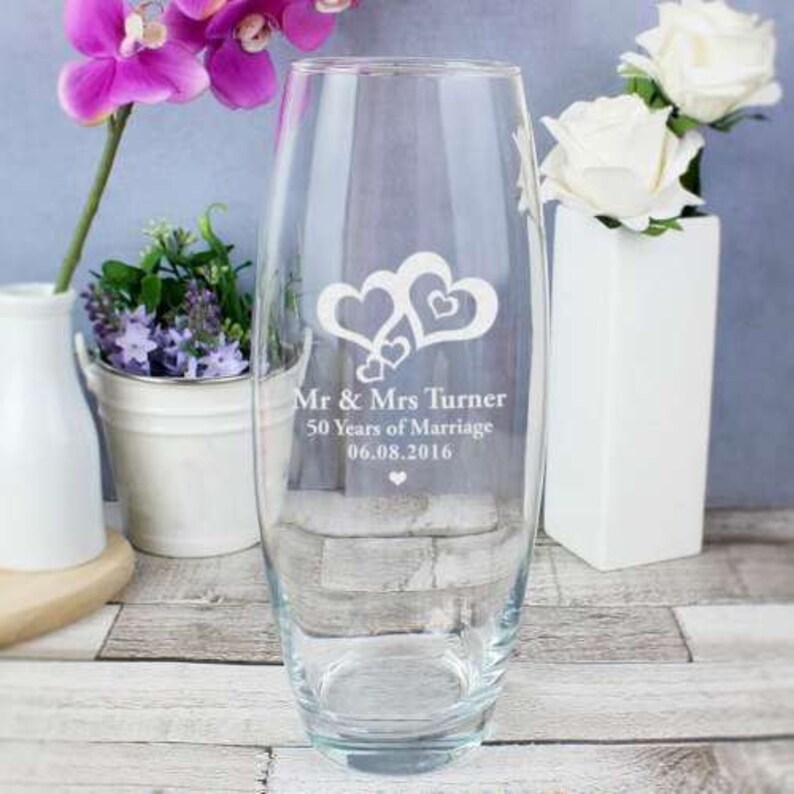 Valentines or Engagement Gift Personalised Engraved Love Hearts Design Bullet Vase Perfect Wedding Anniversary