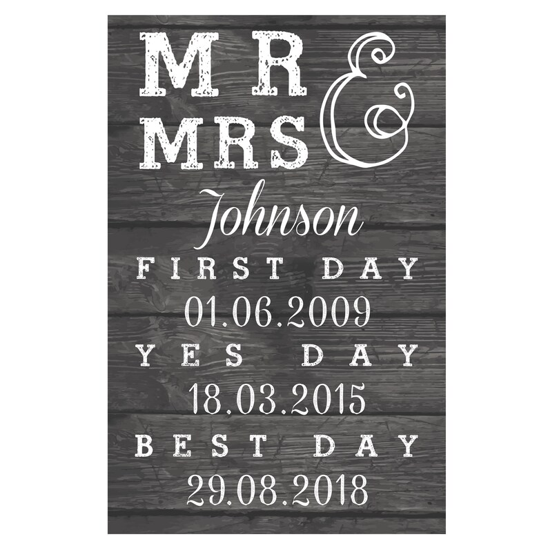 First Day Personalised Mr and Mrs Yes Day and Best Day Metal Sign