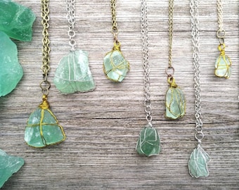 raw green fluorite crystal necklace.