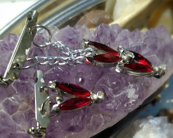 marquise cut glass ruby & silver pin gift set. glass ruby /july birthstone/ july ruby jewelry/ july birthday gift/ july birthstone jewelry