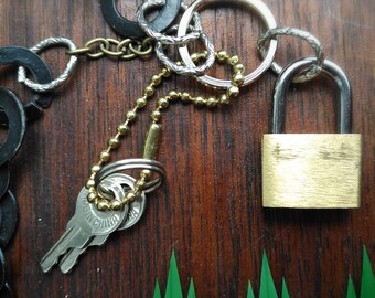 industrial statement piece keychain with lock & keys keychain and keyring for women and men. aesthetic keychain for boyfriend. gift noel