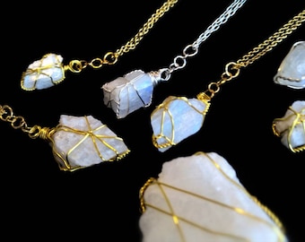 crystal necklace. raw moonstone necklace. handmade jewelry. handmade in canada. gift