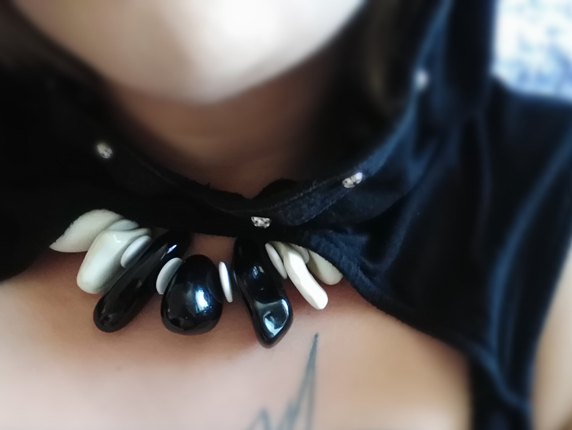 Black & White Chunky Plastic 'rocks' Vintage Statement Piece Necklace ...