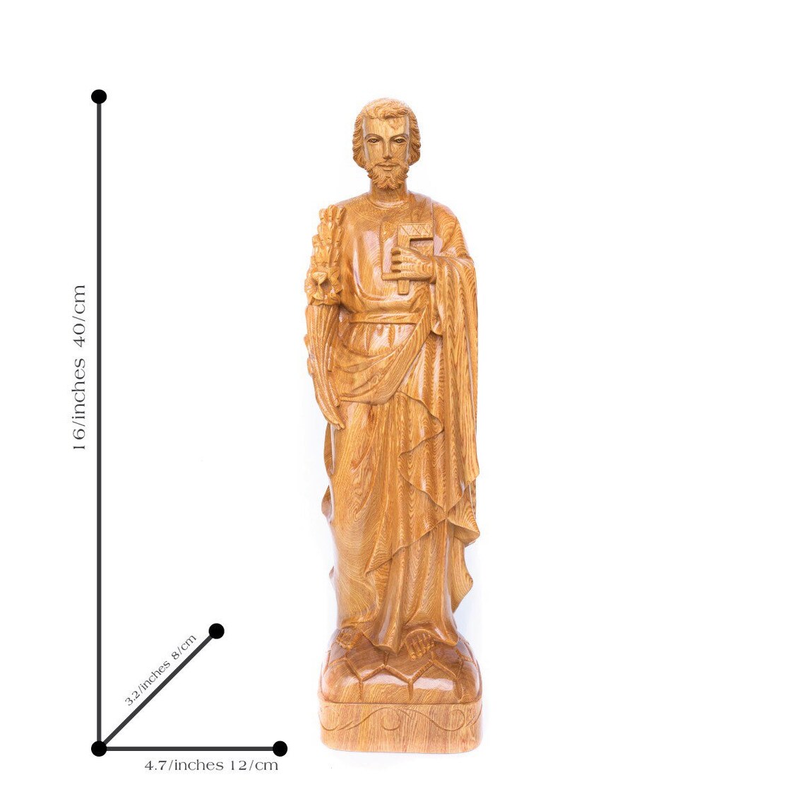Saint Joseph Statue Praying Catholic Wooden Handmade Carved Etsy