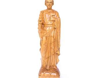Estatua de San José rezando católica de madera tallada a mano de 16 a 39 pulgadas