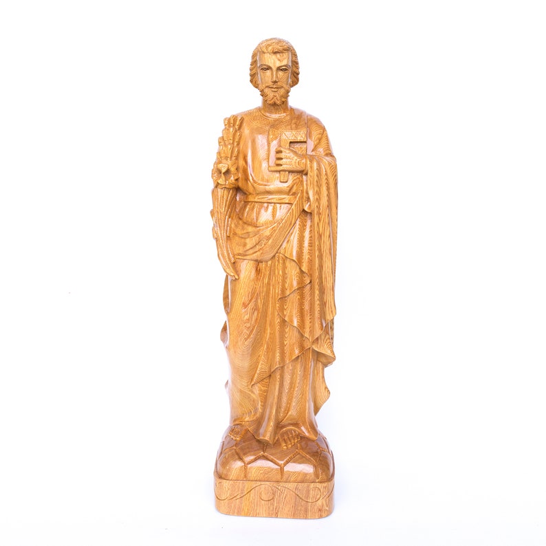 Saint Joseph Statue Praying Catholic Wooden Handmade Carved Etsy