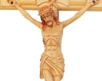 Crucifijo grande tallado en madera: decoración católica de pared para el hogar (68-170 cm)