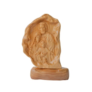 Holy Family Wood Carved Religious icon, Housewarming Gift, Home Decor 6 x 4 x 1.5 inch