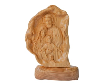 Holy Family Wood Carved Religious icon, Housewarming Gift, Home Decor 6 x 4 x 1.5 inch