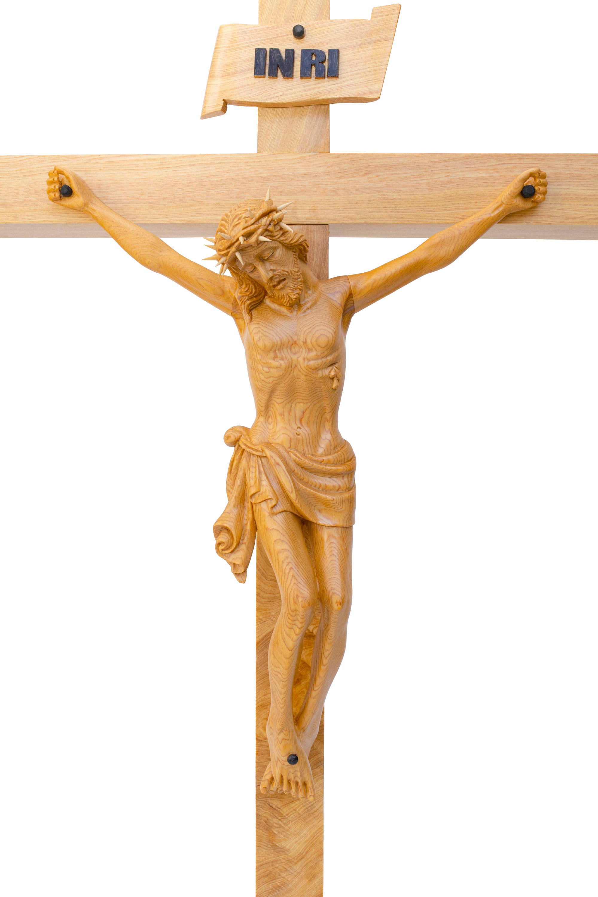 木彫りの十字架像：カトリックの家庭用祭壇、宗教的な贈り物（27インチ