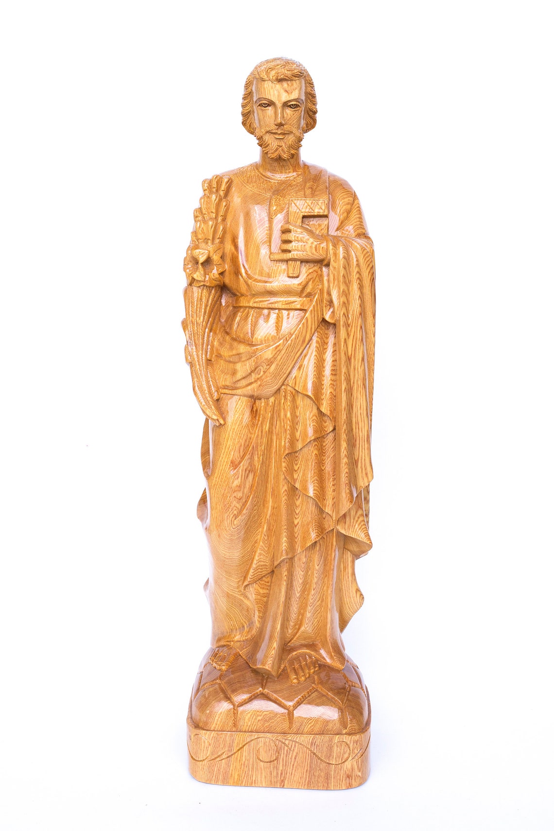 Saint Joseph Statue Praying Catholic Wooden Handmade Carved Etsy