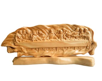 The Last Supper Carved Wood Sculpture: Catholic Home Decor