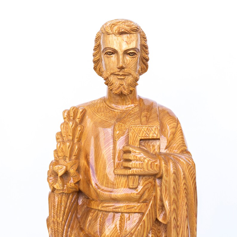 Saint Joseph Statue Praying Catholic Wooden Handmade Carved Etsy