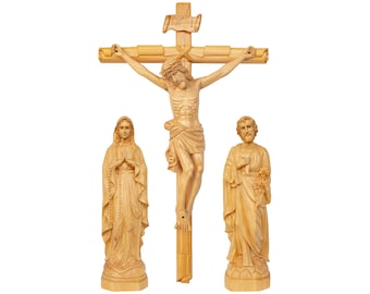 Catholic Home Altar Set: Wooden Religious Statues, Family Decor