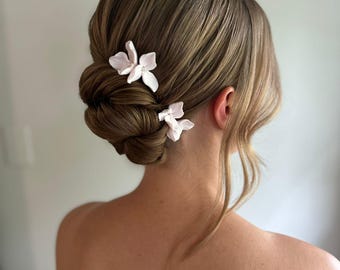 DAPHNE Floral Bridal Hairpins: Clay Flower Wedding Hair Accessory