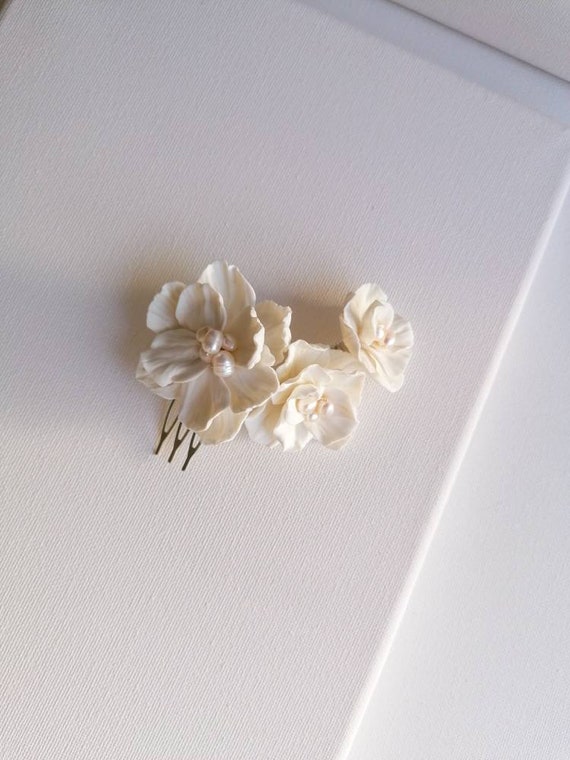 LOHGOU Braut-Haarkamm Mit Perlenblume - Weißer Haarschmuck Für Hochzeit, Abend, Festliche Anlässe