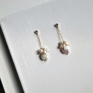 RITA |Braut Ohrringe baumelnde Perlen, 14k gold gefüllte Zirkonia Ohrstecker mit baumelnden Süßwasserperlen, Brautschmuck, Weihnachtsgeschenk