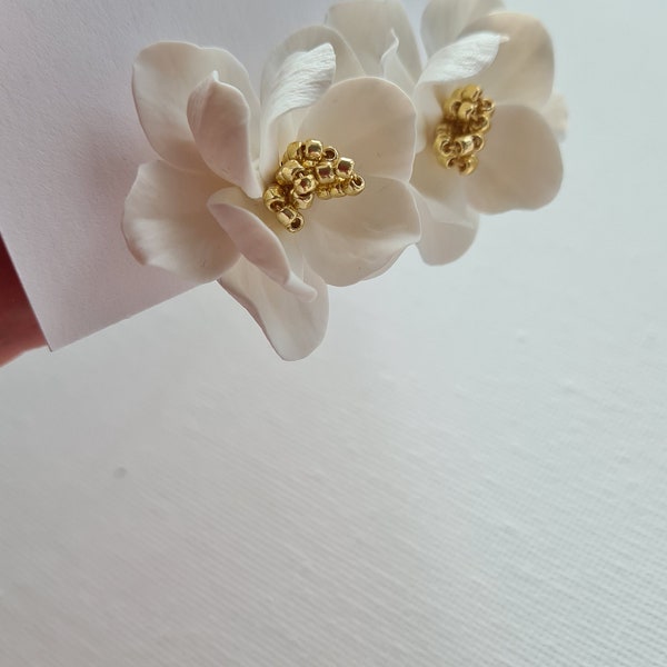 ELLIANE | Bridal earrings with white porcelain flowers, gold-filled floral earrings, floral sterling silver drop earrings