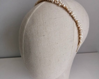 GRACE Bridal Pearl Headband: Delicate Freshwater Pearl Tiara, Wedding Hair Accessory