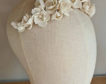 BEL tralcio per capelli con fiori e perle in porcellana, pettine per capelli floreale fatto a mano in avorio, copricapo da sposa, accessori per capelli da sposa