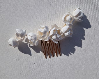 BIANCA hair comb, bridal hair slide with handmade porcelain flowers and freshwater pearls, wedding hair accessories, bridal jewellery